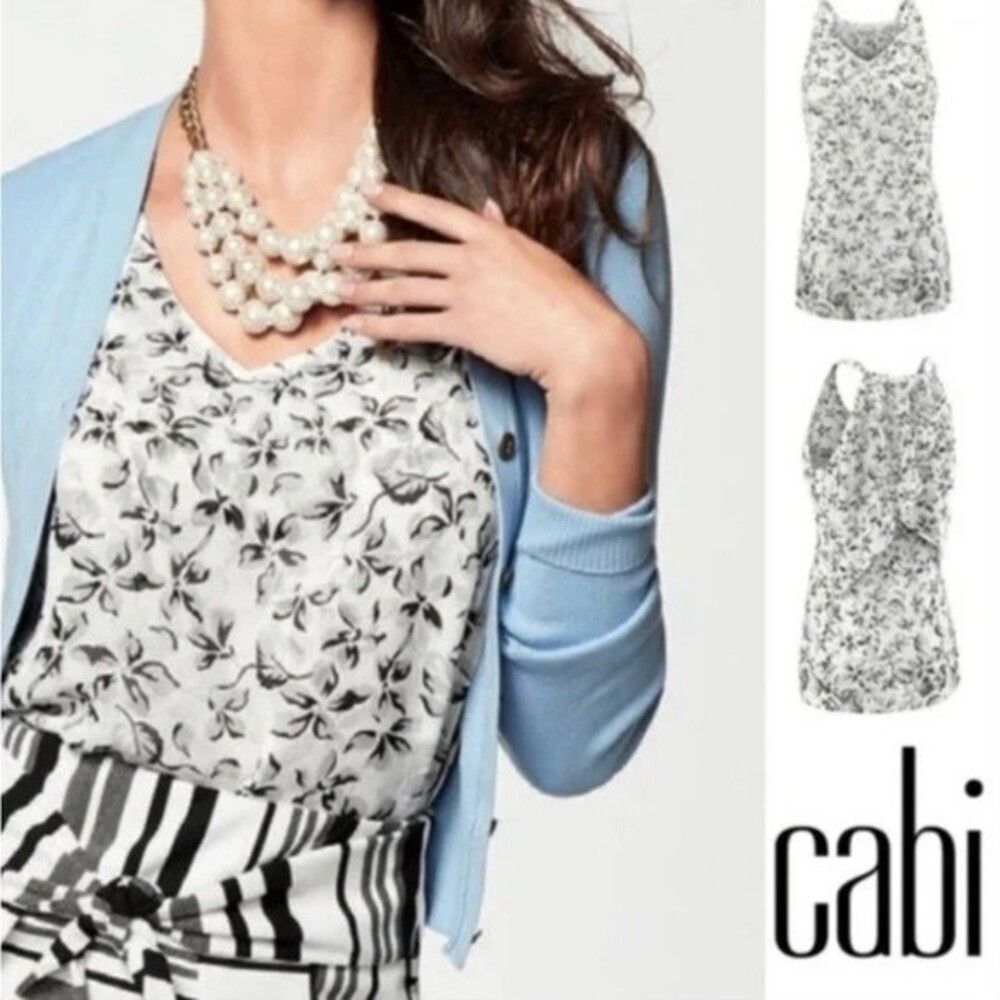 CAbi moody floral terrace split back cami top size small